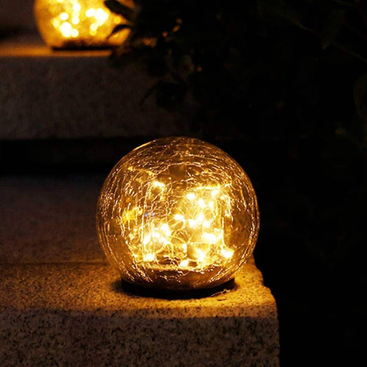 2Pcs Solar Outdoor Garden Decor Cracked Glass Ball Lights - EcoSun Crafts